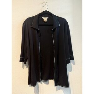 Exclusively‎ Misook Jacket Womens 1X Black And Blue Cardigan Open Slinky Knit